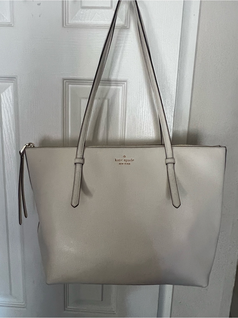kate spade Cream Leather Double-Handle Tote with Zip